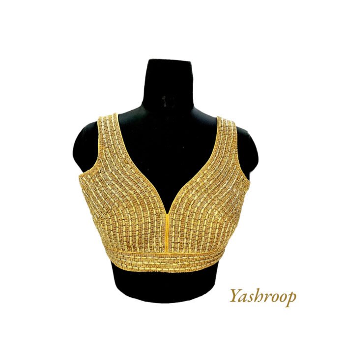 Premium Royal Look Heavy Beaded Blouse (Gold)