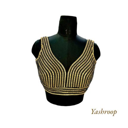 Premium Royal Look Heavy Beaded Blouse (Black & Gold)