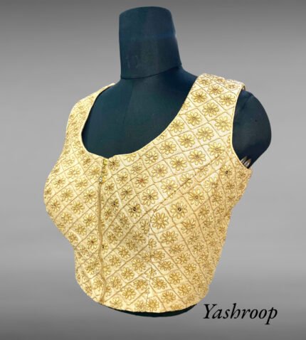 Latest Designer Golden Embroidered Blouse (Front open with Zipper)