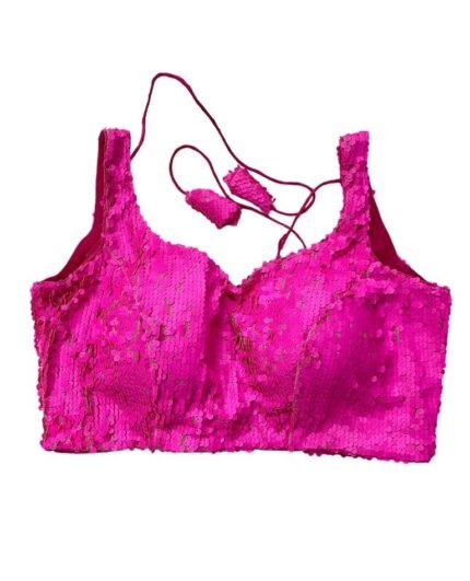 Hot Pink Designer Sequins Saree Blouse