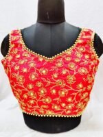 Red Blouse With Fawx Mirror & Net Embroidery