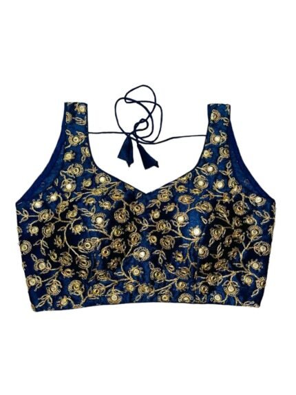 Gold & Blue Blouse with Net Embroidery