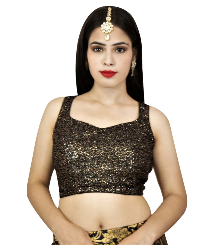 Black & Gold Patterned Blouse With Royal Bollywood Look