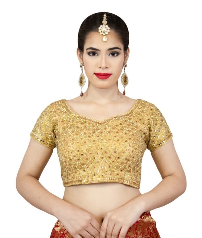 Golden Blouse with Royal finish & Mirror work